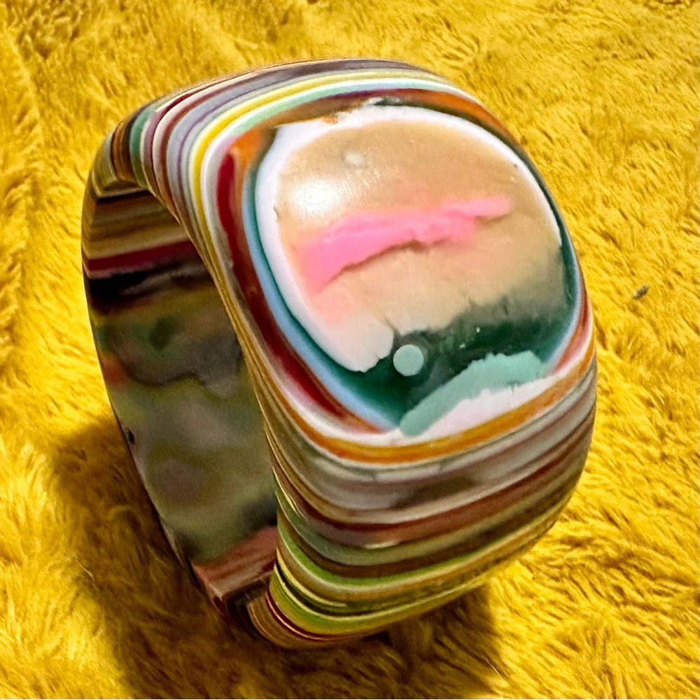 !SOLD! RARE Sobral SIGNED Vintage Resin Lucite Pop Art Chunky Cuff Bracelet